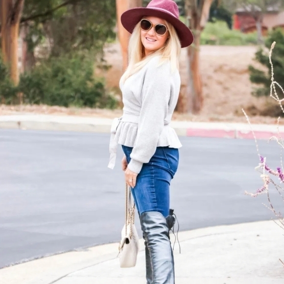 Sale! New Chic Wrap Open Back V Neck Peplum Warm Fall Winter Sweater - Picture 5 of 11